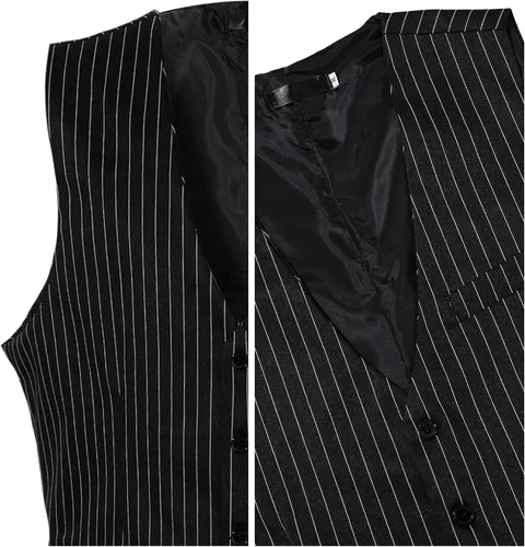 Vista 4 de Halloween 1920s hombres gángster Cosplay conjunto chaleco accesorios gángster sombrero pajarita brazaletes bolsillo reloj spats cigarro