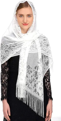 Vista 3 de PAMOR Bufanda de velo de capilla, velos de mantilla, chal rectangular con ribete de flecos
