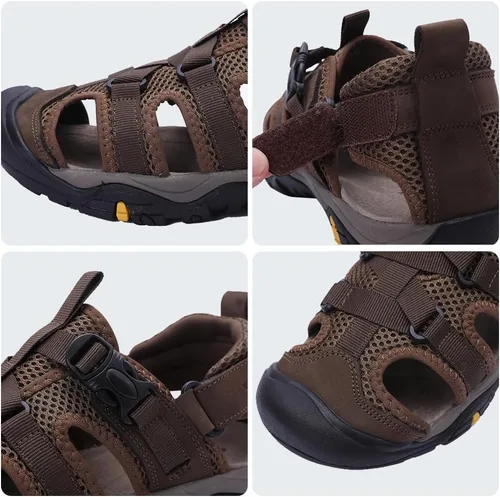 Vista 4 de MGGMOKAY Sandalias de cuero para hombre con punta cerrada para senderismo, caminar, agua, playa, atlético, al aire libre, pescador