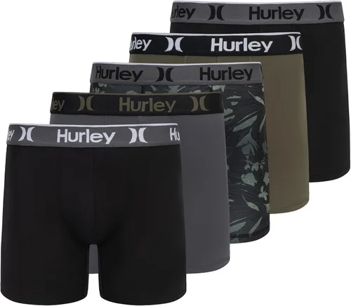 Vista 24 de Hurley calzoncillos tipo bóxer elásticos para hombre, paquete de 5 Combo de helecho de carbón