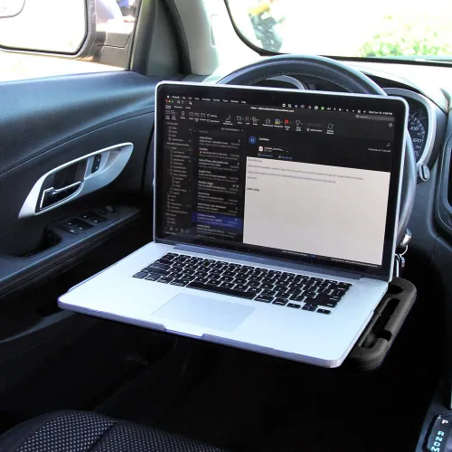 Vista 2 de Limitless RoadWarrior - Bandeja de comida de coche 2 en 1 de doble cara y escritorio para volante, para laptops, tabletas, escritura y comedor Negro