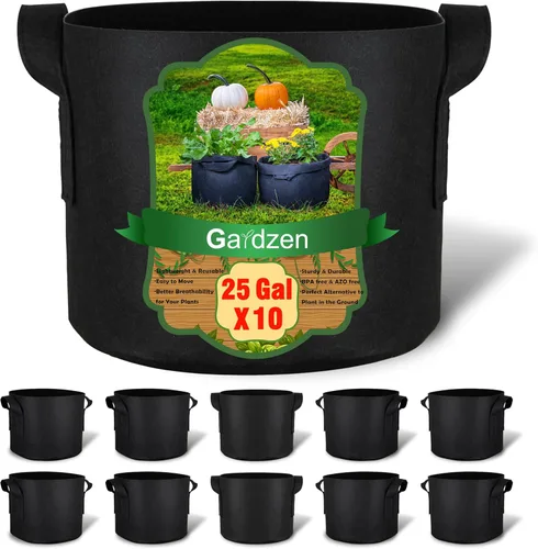 Vista 16 de Gardzen Paquete de 10 bolsas de cultivo de 1 galón, bolsas de cultivo de tela gruesa de 10.58 oz con asas, bolsas de cultivo de plantas de aireación