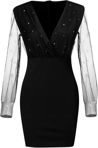 Vista 4 de Vestido de manga larga de encaje para mujer, vestido de fiesta de cóctel de verano 2023, vestido de fiesta acampanado, vestido de longitud media