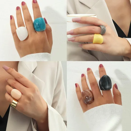 Vista 2 de Anillos gruesos de resina, anillos de resina acrílica, anillos anchos y gruesos para nudillos, anillo de articulación apilable, retro, acrílico