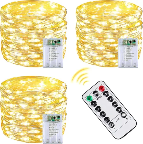 Vista 45 de Serie de luces LED RGB parpadeantes que cambian de color, funciona con pilas, para decoración de interiores y exteriores, con temporizador y control