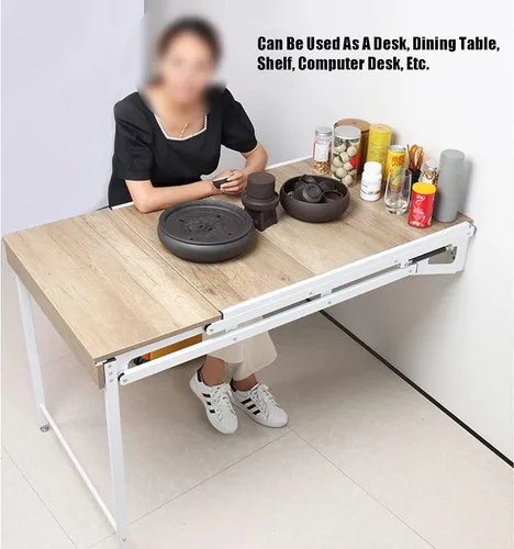 Vista 7 de Mesa plegable montada en la pared, mesa de comedor plegable pequeña, resistente, complemento perfecto para la oficina en casa, lavandería, bar