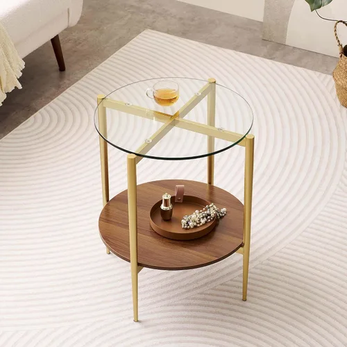 Vista 21 de LumFurn Mesa auxiliar redonda de cristal, mesa de sofá de diseño moderno de mediados de siglo para sala de estar, 18 pulgadas de diámetro x 23