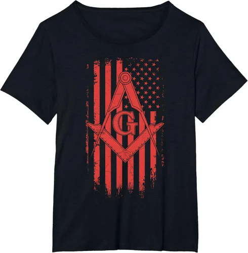 Vista 25 de Cuadrado y brújula Masónica de la bandera americana, masón, camiseta roja, Negro, S
