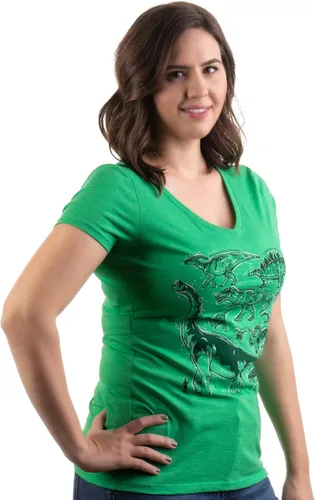 Vista 4 de Dinosaur Species Camiseta con cuello en V para fiesta de cumpleaños de Dino Mom para mujer