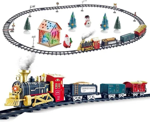 Vista 6 de Juego de Navidad eléctrico S con luces de música, funciona con pilas, juego de Navidad para niños y niñas, juegos de Navidad, pistas de tren, árbol