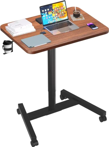 Vista 12 de Escritorio móvil de pie de 28 pulgadas, escritorio ajustable para computadora, escritorio de pie portátil con ruedas bloqueables, mesa rodante