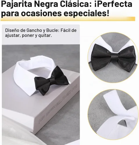 Vista 3 de Collar de corbatín negro para gato Segarty, lindo esmoquin para cachorros con corbatín para perros con collar blanco ajustable hecho a mano