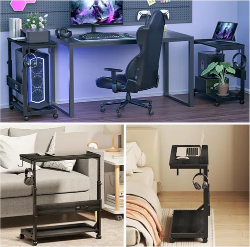 Vista 8 de Soporte de torre para computadora con estación de carga para estuche completo ATX Height Adjustable PC Stand with Wheel, CPU Holder with 2 AC