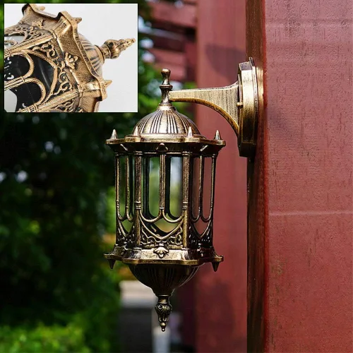 Vista 7 de DNYSYSJ Lámpara de pared exterior retro lámpara de jardín al aire libre E27 aluminio vidrio