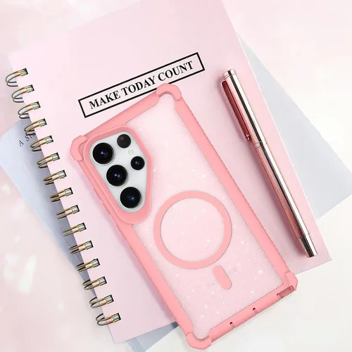 Vista 330 de Bonoma - Funda compatible con Samsung Galaxy S21 Plus, diseño de corazón con purpurina, color rosa Support for MagSafe, Plating Magnetic Case TPU