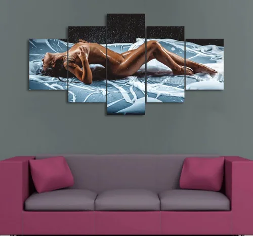 Vista 14 de Lienzo extra grande sexy chica desnuda durmiendo en la cama, arte de pared con marco de madera sexy para mujeres desnudas, obras de arte, arte