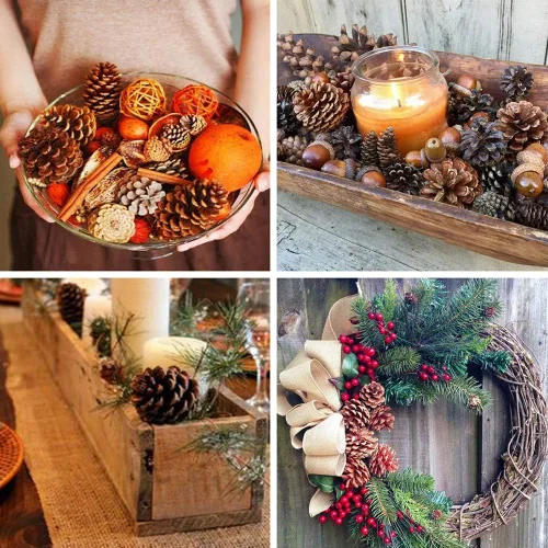 Vista 5 de Supla 30 adornos de piñas de pino preservados reales para colgar de Navidad, de 2 a 3 pulgadas de alto, adornos de piña para colgar en el árbol