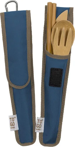 Vista 2 de TO GO WARE Juego de utensilios de viaje de bambú reutilizables Incluye tenedor, cuchillo, cuchara, palillos y mosquetón Hecho