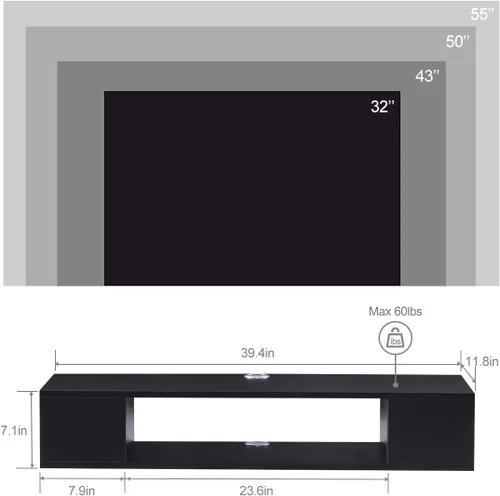Vista 2 de GHC Soporte de TV flotante, centro de entretenimiento montado en la pared y estante de gabinete, consola de TV con almacenamiento, consola