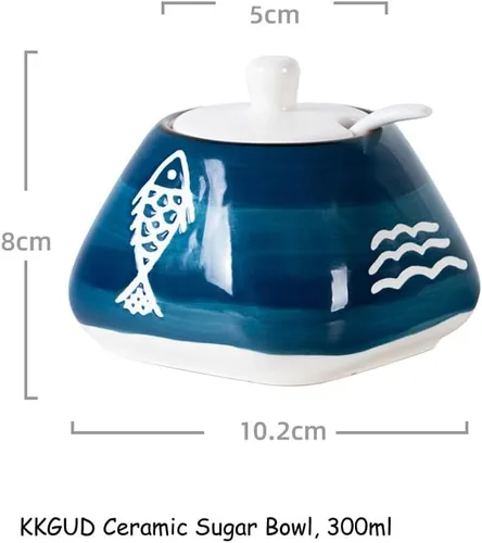 Vista 2 de Lindo azucarero, pote de condimento de cerámica, patrón de pescado, 10.1 fl oz Fish