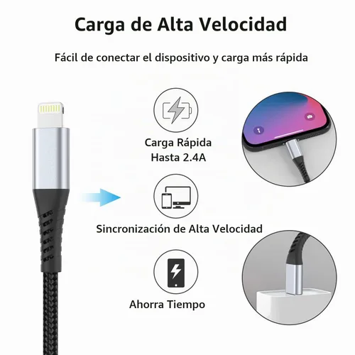 Vista 3 de Cable de carga para iPhone de 6 pulgadas, cable Lightning corto de 0.5 pies para iPhone 14 13