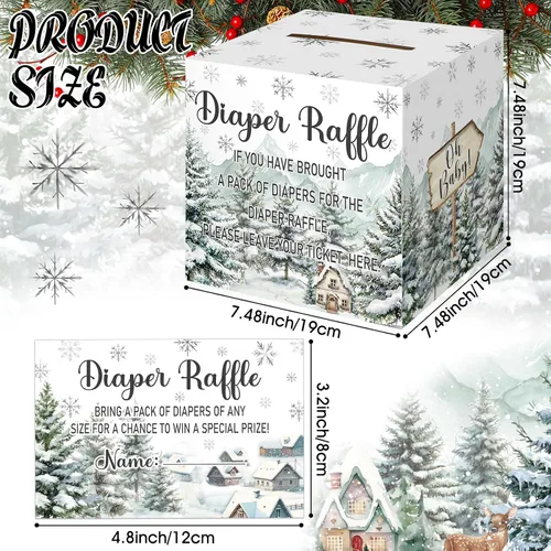Vista 3 de Teling 51 boletos para rifas de pañales con caja de tarjetas, decoración de baby shower, caja de revelación de género para fiesta de rifas
