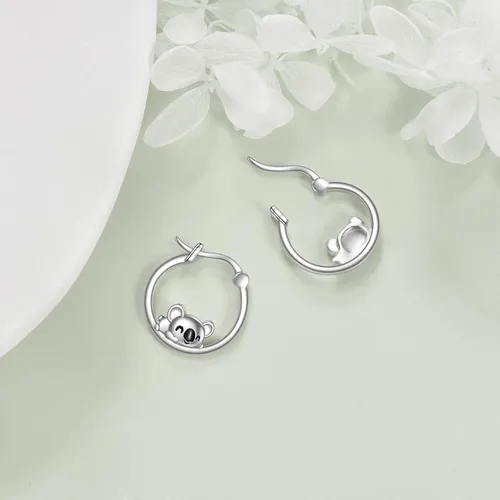 Vista 4 de YFN Aretes de aro de panda perezoso koala, unicornio, serpiente, bulldog francés, para mujeres y niñas, aretes deportivos de plata de ley, aretes