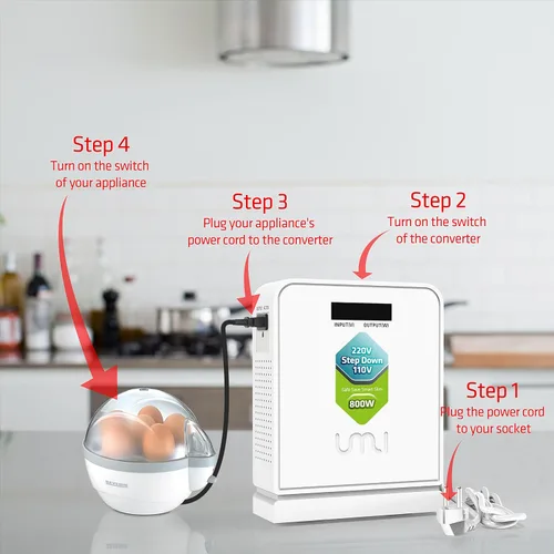 Vista 5 de UMI Convertidor de Voltaje Reductor de 800 Vatios 220V a 110V para Electrodomésticos de EE.UU. Canadá Japón para Uso en Europa y Asia Sistema