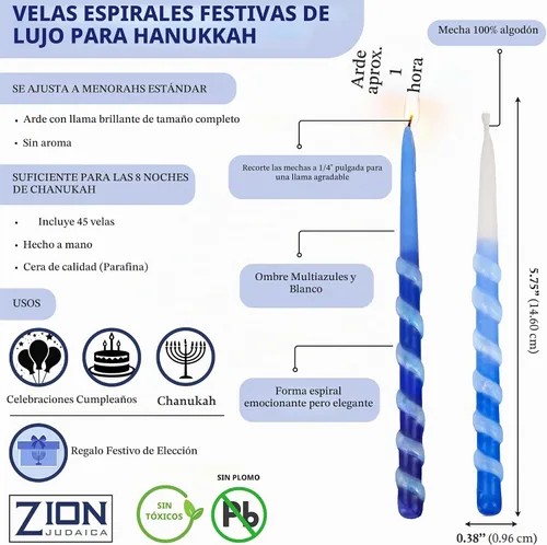 Vista 2 de Velas para Janucá hechas a mano con tres tonos de colores, 5.5 pulgadas de alto, de Zion Judaica