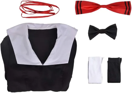 Vista 6 de Haikyuu - Uniforme escolar de anime para mujer, disfraz de uniforme escolar con pajarita para 2 personajes