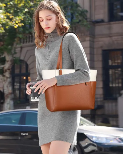 Vista 3 de Over Earth Women Leather Handbags Genuine Leather Tote Shoulder Bag with Multi Pockets