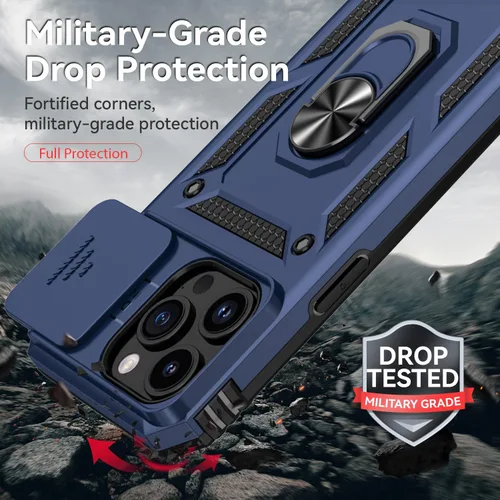 Vista 5 de Funda para iPhone 15 Pro, iPhone 15 Pro con funda para cámara y soporte, grado militar, a prueba de golpes, resistente, con soporte magnético