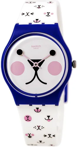 Vista 4 de Swatch Cattitude White (Kitty Face) Dial Reloj de silicona blanca para mujer GN241, Blanco, Reloj de cuarzo