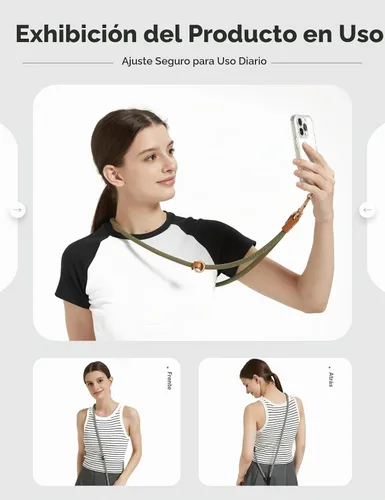 Vista 5 de Cordón para teléfono 1, lengüeta de amarre 2, cordón cruzado para teléfono celular, cordón de cuerda, correa ajustable universal para teléfono