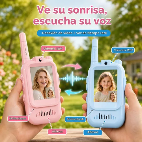Vista 7 de Walkie Talkies de video para niños, paquete de 2 recargables con pantalla