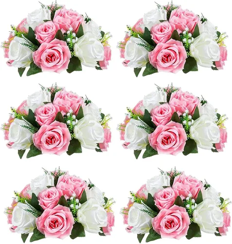 Vista 17 de Sziqiqi Flores de rosas artificiales de seda sintética para decoración de centros de mesa de boda, decoración del hogar, paquete de 2 unidades Azul