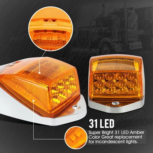 Vista 6 de Partsam 5 luces LED de 31 luces LED para techo superior ámbar + luz trasera redonda de doble cara con pedestal de parada y giro 48 LED