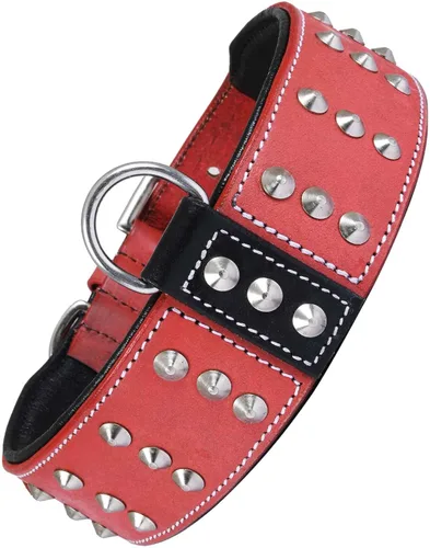 Vista 10 de Collar de perro con tachuelas de cuero genuino Remache de brasero Collar de perro de 2 pulgadas de ancho Grado de sillín, resistente