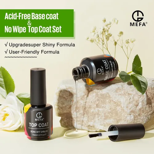 Vista 8 de MEFA Juego de 2 piezas de 15 ml de esmalte de uñas de gel, capa superior y base, esmalte de uñas de gel sin necesidad de limpieza, efecto de brillo