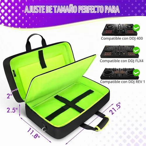 Vista 2 de SNIGJAT Funda para controlador DJ DDJ FLX4/400/REV1 con compartimento para Verde