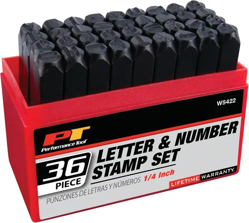 Vista 2 de Performance Tool W5422 Juego de 36 piezas de sellos de letras y números de acero para identificación, incluye 26 letras de la A a la Z, 9 números
