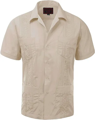 Vista 6 de GUAYABERA CUBANA HOMBRE BODA CUBANA MANGA CORTA BOTON-UP CAMISA NEGRO