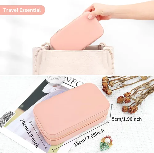 Vista 5 de DesignSter Joyero de viaje, estuche de joyería portátil de piel sintética, cajas de joyería pequeñas para regalos, organizador de joyas de viaje