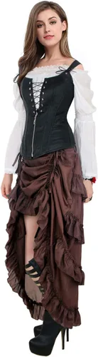 Vista 5 de Charmian Steampunk - Falda gótica con estilo de tecnología anacrónica steampunk para mujer, asimétrica, ciberpunk