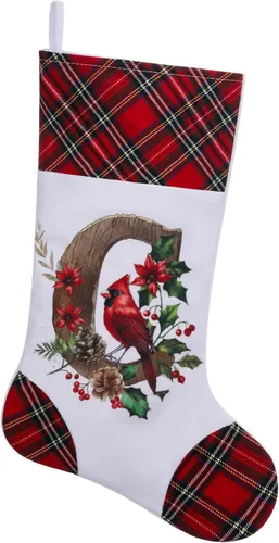 Vista 8 de Medias de Navidad personalizadas de 20 pulgadas, diseño cardenal, medias con monograma inicial para decoración colgante de chimenea, familia, letra A