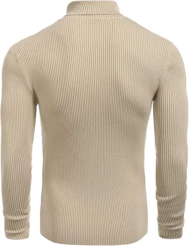 Vista 3 de COOFANDY - Suéter de punto acanalado para hombre, ajuste entallado, cuello de tortuga, casual