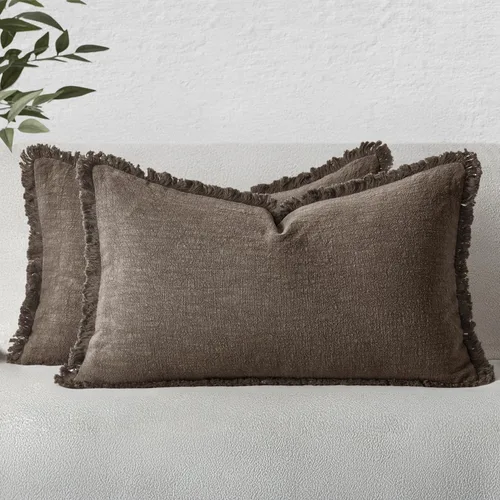 Vista 16 de MIULEE Fundas de almohada decorativas con flecos de lino bohemio beige 16 x