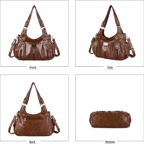 Vista 4 de Angelkiss Monederos grandes y bolsos para mujer, de piel sintética lavada, bolso cruzado de hombro