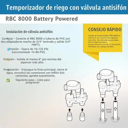 Vista 5 de DIG RBC 8000 Controlador automático de riego alimentado por batería con válvula antisifón de 3/4 pulgadas, avanzado, seguro y conveniente