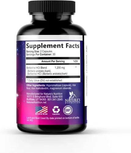Vista 9 de Berberine HCL Blend 1200mg por porción – Alta absorción, suplemento de berberina extra fuerte – Salud avanzada del corazón y apoyo inmunológico